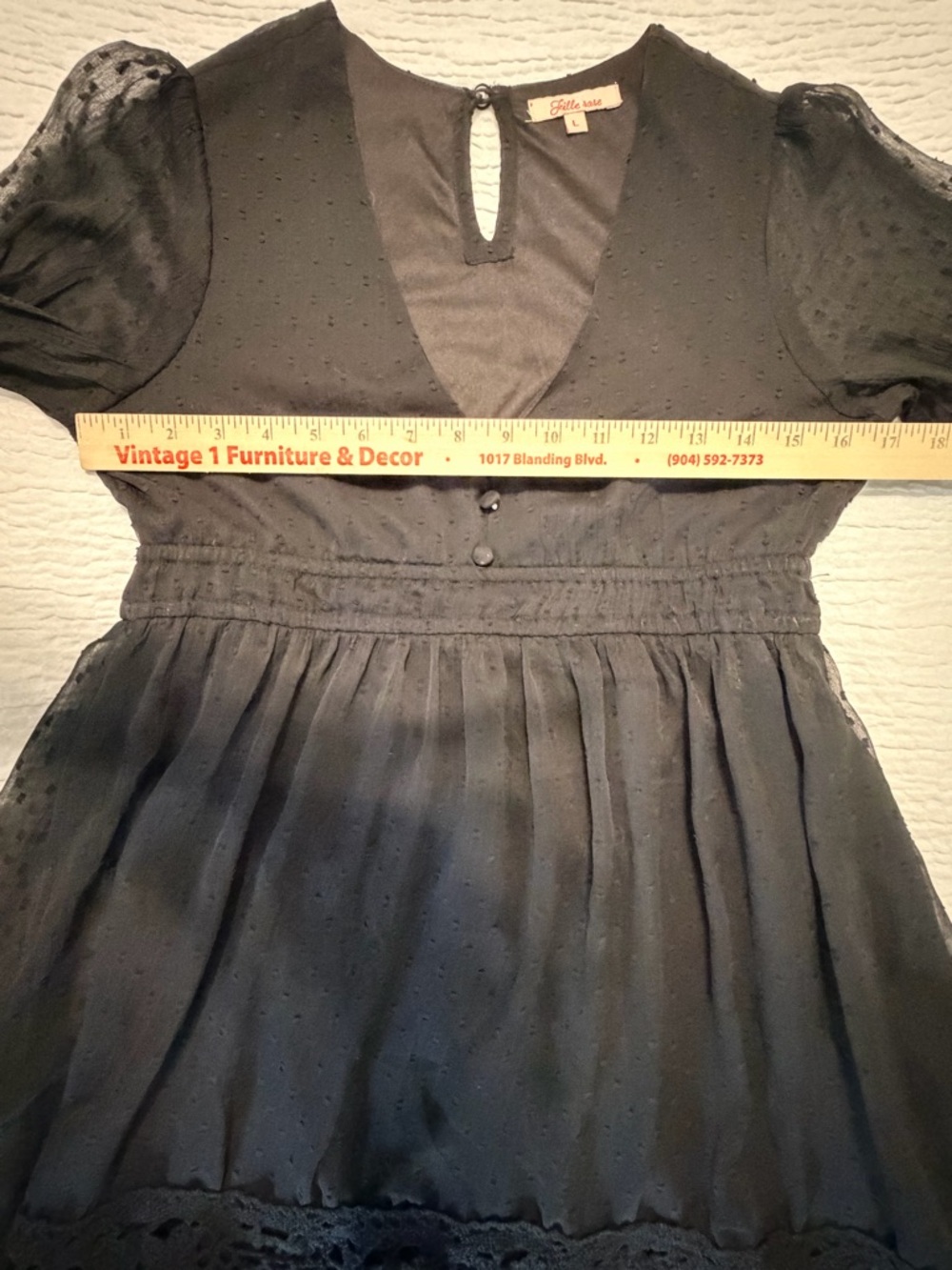 Frille Rose Black Long-Sleeve V-Neck Swiss Dot A-Line Dress - Picture 11 of 12
